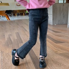 女童牛仔喇叭褲，毛邊九分顯瘦長褲