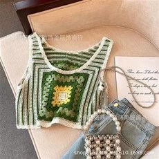 손뜨개조끼 뷔에스트조끼 크로쉐뷔스티에 뜨게 시스루 모티브 카키