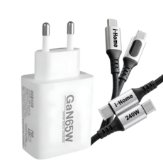 초고속 국산충전기 아이홈 Gan65W 30W 20W C타입 PD PPS 60W블레이디케이블 CtoC 240W LED초고속충전케이블, 1세트, 화이트65W+240W LED PD고속충전케이블2M