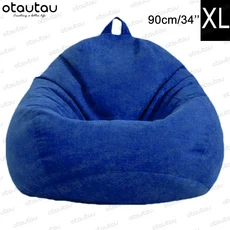 OTAUTAU 콩 가방 의자 박제 거대한 콩 주머니 소파 침대 두꺼운 리넨 몰려 들고 Pouf 오토만 좌석 퍼프 라운지 가구, [05] XL-dark blue