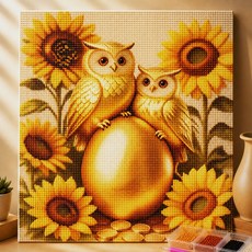 보석십자수 액자형 DIY 세트 40x50cm 해바라기 부엉이 인테리어 그림 취미 만들기 집들이 선물, 1세트, 믹스 컬러 1세트, 믹스 컬러