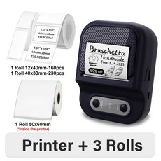 지원 12 57mm 너비 미니 열전사 라벨 프린터 자체 접착 용지 휴대용 무잉크 블루투스, 3 Rolls Set 2