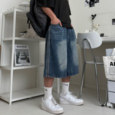 르위 트랙 와이드 버뮤다 데님팬츠 빅사이즈 반바지
