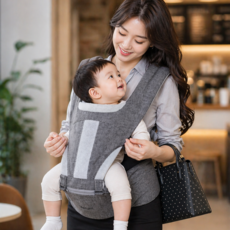가벼운 여름용 시원한 메쉬 휴대용 올인원 신생아용 아기띠 허리편한 베룸 힙시트, 라이트 그레이