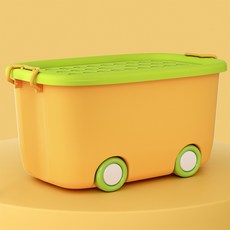 兒童玩具收納箱 萌趣塑膠儲物盒附輪, 快樂橙大號, 1套