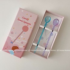 나이스로망 롤리팝 빨대 유리 머들러, 1개, 투명 퍼플 워터블루