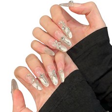 KITTY GEM 手工水鑽尖頭甲片 美甲貼片穿戴甲, 1個, 【白蛇素貞】*長橢圓 S