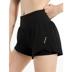 美碼假兩件運動短褲女透氣防走光側口袋跑步健身瑜伽褲三分