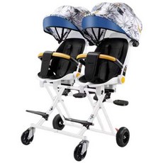 쌍둥이 유모카 2인용 기내반입 휴대용 경량 트라이크, 화이트-포레스트+캐노피