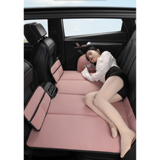 vsyoy 차량용 뒷좌석 침대 차박매트 확장 매트리스 차박시트 접이식 캠핑 여행용 침대, 핑크 세트(수납포켓+베개)
