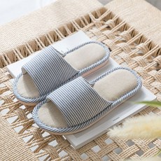 바른 하루종일 편안한 컴포트 면 린넨 스트라이프 슬리퍼, 1개, 연블루
