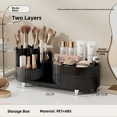 특대형 회전식 무타공 플라스틱 수납함 화장품 정리함 데스크탑 디바이더 풀카트 커버 크림 스타일, 01 업그레이드된 블랙 2단