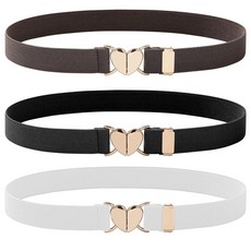 LXUEJIE 아동용 여아용 벨트 3개 유아 여아 벨트 조절 가능한 신축성 있는 하트 귀여운 버클이 허리 밴드 어린 소녀 및 남아용 블랙 커피 화이트 247954