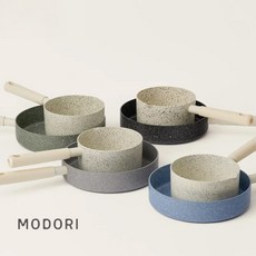 모도리 모도리 아롱 인덕션 쿡웨어 냄비(16cm)+후라이팬(24cm) 2종 세트, 아롱 프라이팬 24cm 그레이&크림화이트, 아롱 냄비 16cm 딥그린&크림화이트