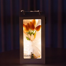 Roundoff LED鬱金香花束 購物袋+LED+花束 時尚禮物組, 橙色(花語-害羞的愛)