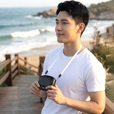 목걸이 홀터 선풍기 야외 공연장 휴대용 허리걸이 선풍기 핸드형 고속 휴대용 소형 선풍기 5단 풍속 조절, 블랙, 7334