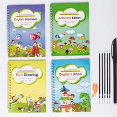 재사용 가능한 아랍어 매직 카피북 쓰기 그루브 알파벳 워드패드 어린이 서예 연습 4 권, 01 English Set, 07 English Set