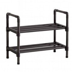 工業風組裝鞋架 多層收納 簡約設計 穩固耐用 防潮透氣, 1個, 黑色 2層 【45 cm】