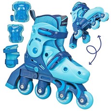 Roller Derby Switch Skates for Beginners 2 in 1 Adjustable Convert from Learn Mode to Inline Toddle, 블루 스트라이프, 1개