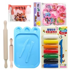 뮤즈 점토놀이 올인원 세트 / 찰흙놀이 클레이 우드밀대 찰흙판 찍기도구, 1세트, 375g, 혼합