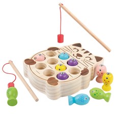 兒童益智玩具寶寶磁性小貓釣魚木質幼兒園親子互動手眼協調訓練, 1個, MWZ-小貓釣魚:13