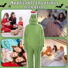 【聖誕熱賣 】【情侶套裝】圣誕節格林奇連體睡衣 加絨系列居家休閑服 聖誕服飾