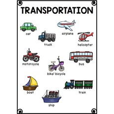 몬테소리 아동용 영어 단어 교육 포스터 플래시 카드 마인드 맵 조기 학습 장식 워크시트 18 테마 A4, [17] Transporation, 1개