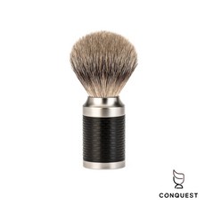 CONQUEST 德國 MUHLE ROCCA 091M96 消光黑格紋不鏽鋼刮鬍刷 銀尖獾毛 保水度極佳, 1個
