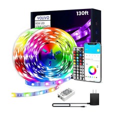 침실용 300피트 LED 스트립 조명 24키 IR 리모컨 및 스마트 앱 제어 기능이 있는 색상 변경 키트 객실용 RGB 음악 동기화 홈 데코, 130 ft