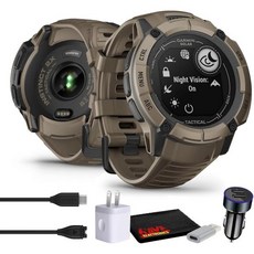 가민 인스팅트 2X 솔라 - 전술 에디션 코요테 탄 남성용 러기드 아웃도어 GPS 스마트워치 탄도 계산기 태양광 충전 기능 내장 플래시라이트 번들 및 액세서리, 가민 인스팅트 2X 솔라 - 전술 에디션 코요테 탄,, 1개