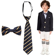 유아동 부다방 줄무늬 넥타이 2p유치원 어린이 나비넥타이 일자넥타이 네이비 골드라인 2개
