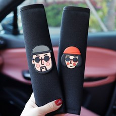 자동차 차량용 안전벨트 쿠션 커버 실내장식 2P, 블랙, 2개, 귀여운커플커버