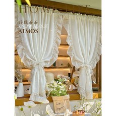 日式紗簾飄窗窗簾小窗戶短簾臥室廚房隔斷簾門簾半簾遮光法式遮醜, 日式菱格紗+三邊搭米荷葉邊 穿桿款,： 平鋪100寬*120釐米高一片