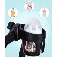 嬰兒車杯架 - 加大尺寸穩固夾持解放雙手適用於各種嬰兒車, 黑, 1個