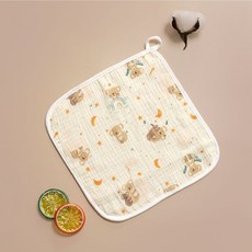 四層紗布印花方巾 嬰兒紗布口水巾 寶寶吸水手帕 兒童方巾, 1個, 無尾熊