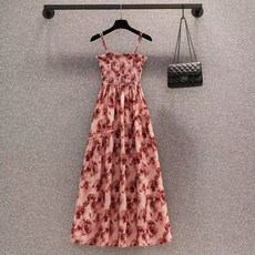 해피유통 여성 봄여름 쉬폰 홀터넥 원피스 하이웨이스트 슬림핏 A라인 플라워 디자인M07