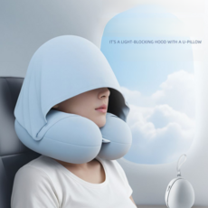 장거리 여행용 메쉬소재 햇빛방지 U자형 목 베개 비행기 기내용 필수템 추천, [01] 라이트 블루