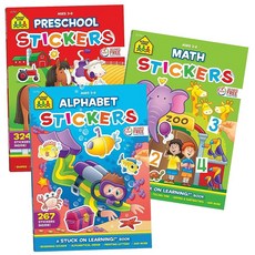School Zone Preschool Math & Alphabet 3-Pack Sticker Workbook Set: 192 Pages Pre-K Kindergarten, School Zone Preschool, Math &