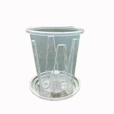 플라스틱 투명한 꽃 냄비 둥근 사각형 호접란 화분 통기성 기공, 03 round-14cm, 1개