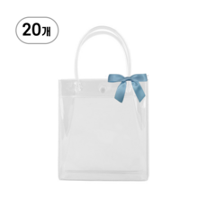 PVC 투명 쇼핑백 구디백 리본 포장 20개, 2호, 블루