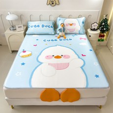 卡通造型冰絲涼蓆套組，立體設計可折疊家用空調軟席, 胖胖鴨鴨,120*200cm冰絲席+枕套1只