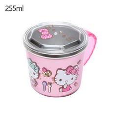 里和 lilfant 韓國製304不銹鋼杯 兒童防滑隔熱漱口杯 正版, 1個, 凱蒂貓255ml (加蓋款), Pink