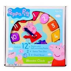 Peppa Pig 粉紅豬小妹 木製時鐘遊戲組 附雙面拼圖與時鐘骰子, 1個