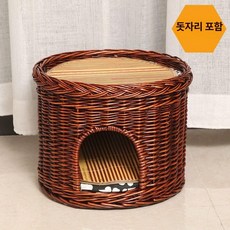 반려동물 고양이 라탄집 숨숨집 동굴 쉼터 반려묘 라탄하우스, 1개, 1단 대형 레드브라운 쿨링 매트 포함