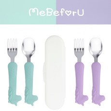 유니콘 베이비 실리콘 스푼포크 케이스세트 스텐 수저 아기 유아 어린이 18개월, 퍼플, 1개, 스푼포크케이스세트