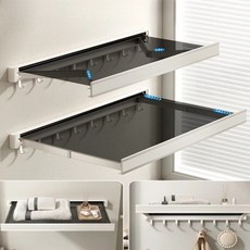 BESTBOMG 접이식 수건걸이 무타공 욕실 선반 걸이형 보관함 공간절약 주방 화장실, 1개, 화이트