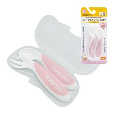 EDISON mama 嬰幼兒學習湯叉組 附收納盒, 草莓粉-叉匙組, 1個