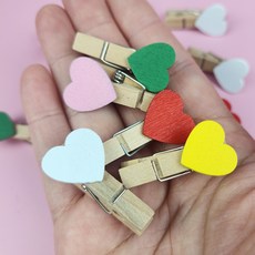 집게 하트 문구 모양 50개입 나무 컬러, 옐로우