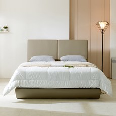 메이슨 가죽 평상형침대+애쉬드 본넬스프링, 연그레이