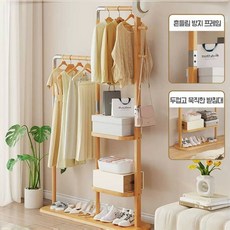 원목 수납 행거 다용도 스탠드 옷걸이 튼튼한 스탠드 행거 학생용 옷장 내추럴